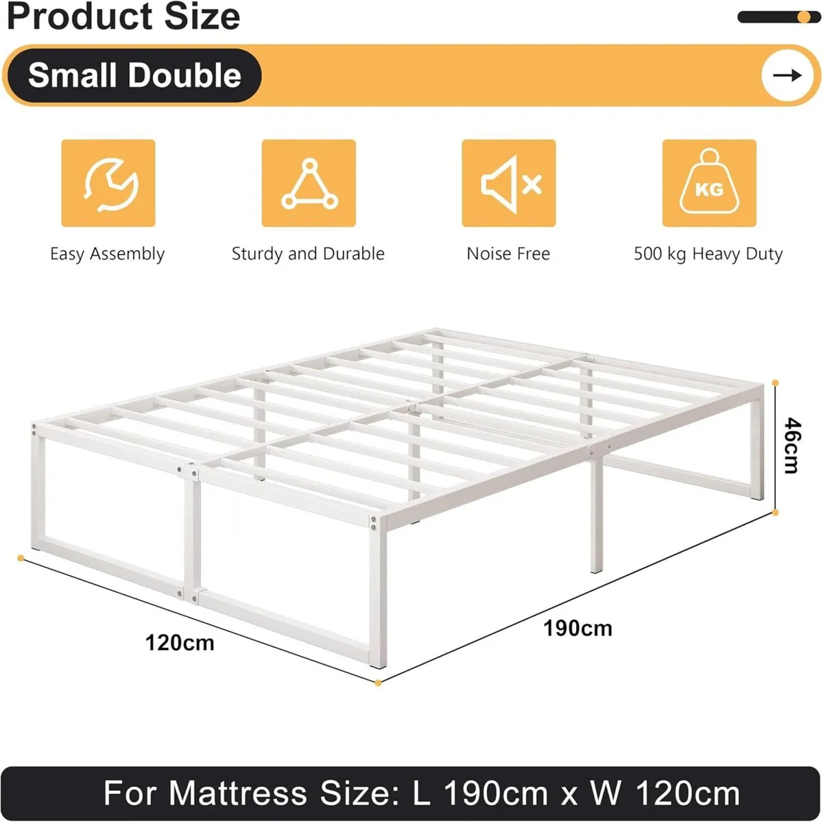 Small Double Bed Frame 120x190 cm - 46 Height - Image 2