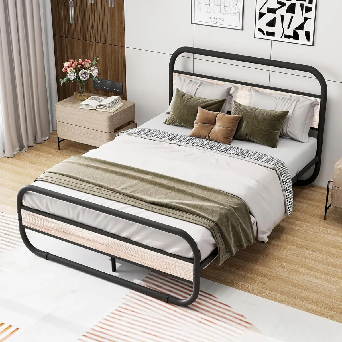 Double Bed Frame with Headboard Oval-Shaped - Image 3