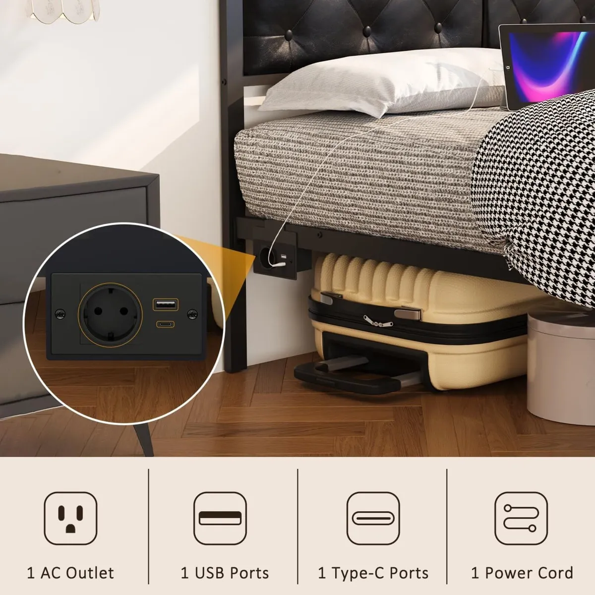 Double Bed Frame 195 x 137 97 cm with Charging - Image 3