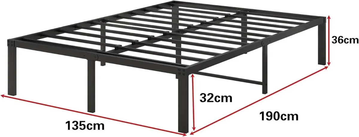 4ft6 Double Bed frame Metal 135x190 cm 36 Height - Image 2