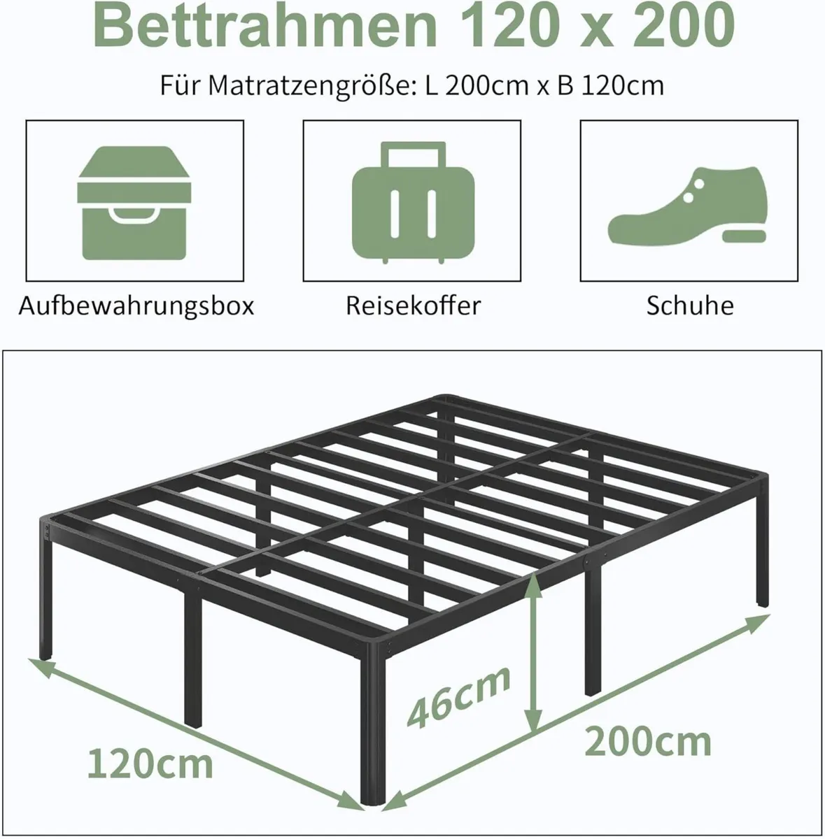 High Metal Bed 120 x 200 cm with Round Legs 46 - Image 2