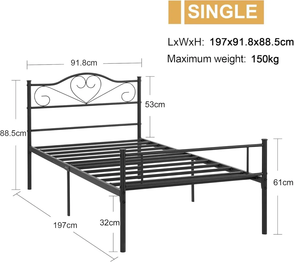 Single Size Bed Frame Easy Assembly Metal - Image 2