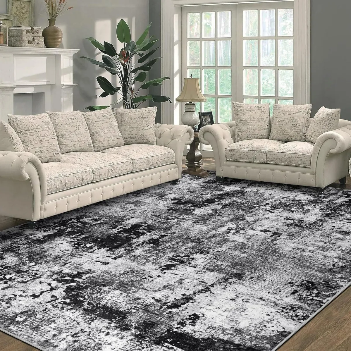 Black Abstract Area Rug 160x230cm Modern Short - Image 1