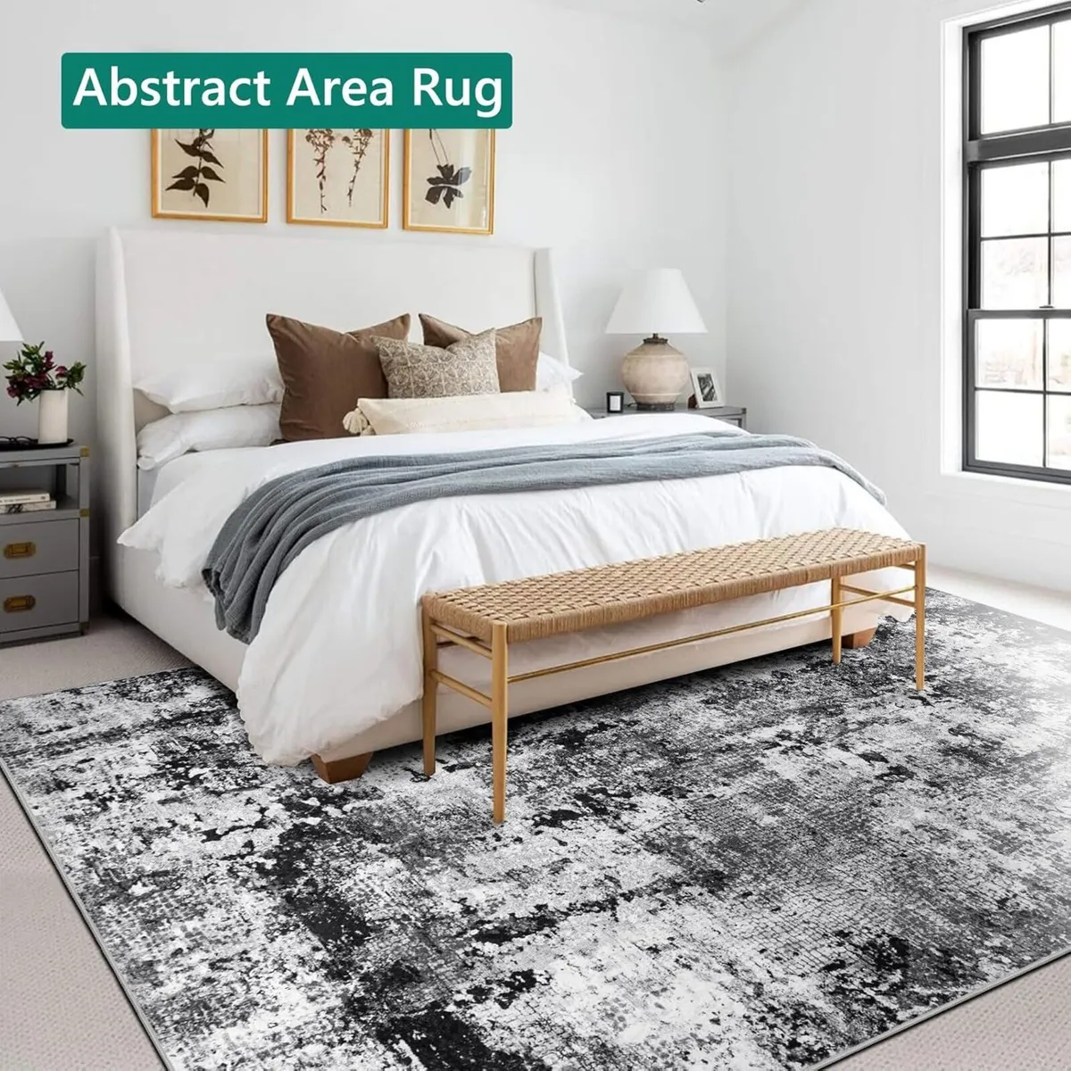 Black Abstract Area Rug 160x230cm Modern Short - Image 4