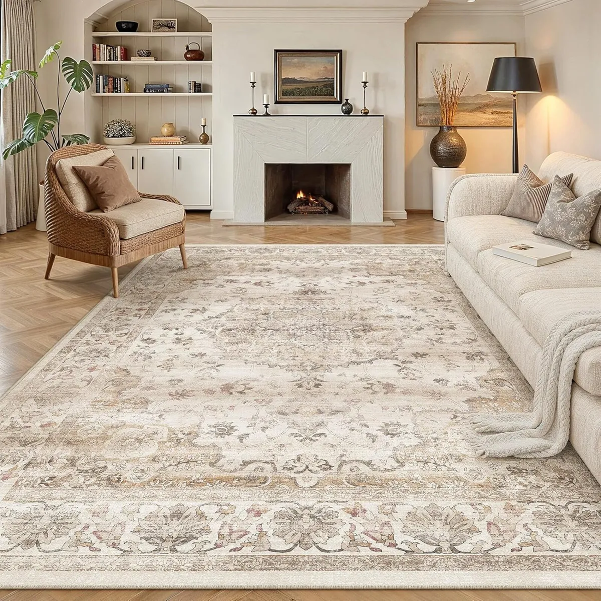 Beige Living Room Area Rug 200x300cm Machine - Image 1
