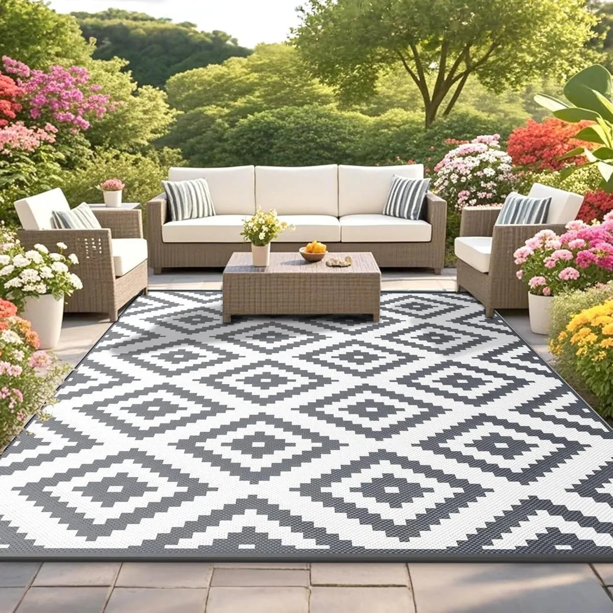 Outdoor Rug for Patios Waterproof Reversible - Image 1
