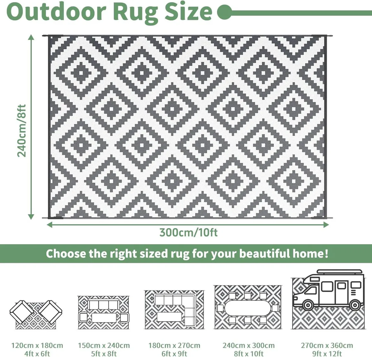 Outdoor Rug for Patios Waterproof Reversible - Image 2