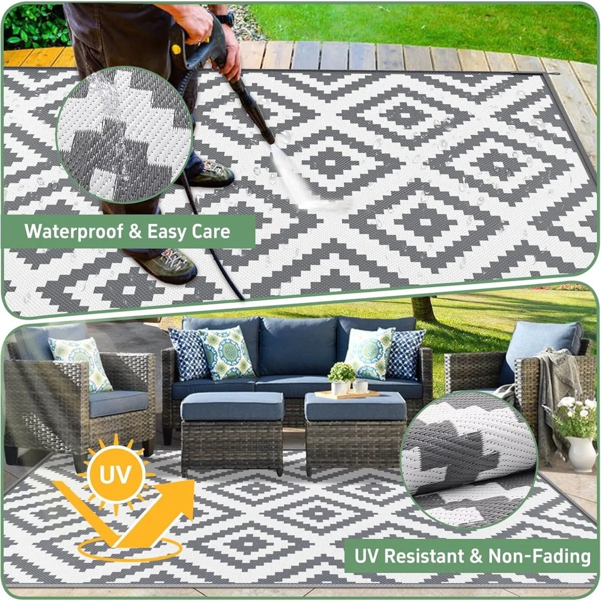 Outdoor Rug for Patios Waterproof Reversible - Image 3