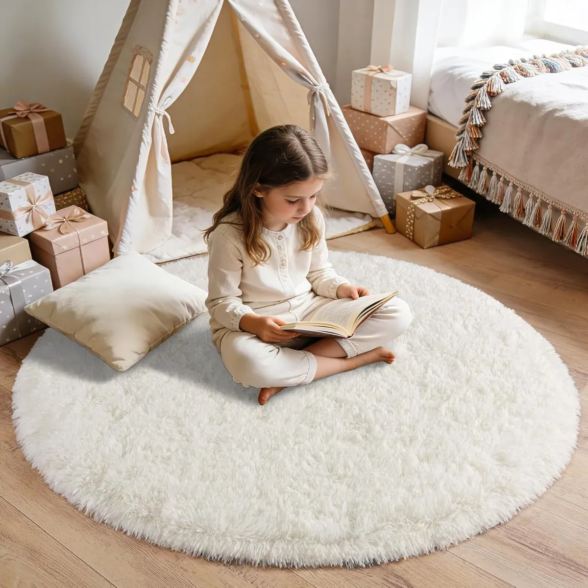 Large Round Rugs for Living Room 200cm - Fluffy - Image 2