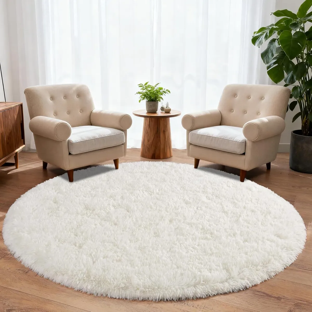 Large Round Rugs for Living Room 200cm - Fluffy - Image 1