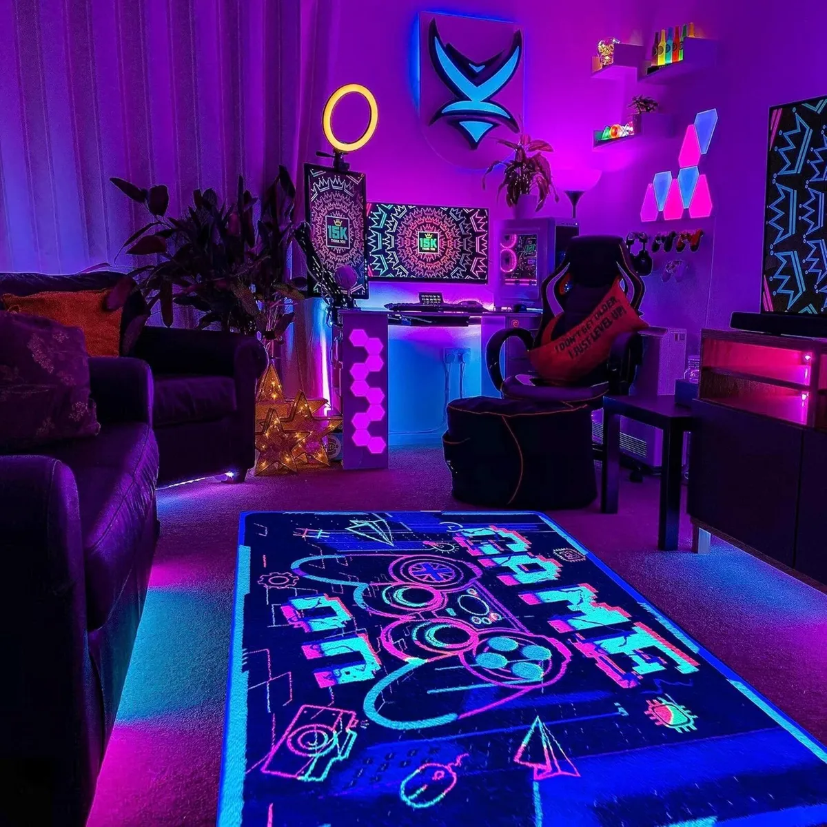 Neon Gaming Area Rug 3D Blacklight UV Reactive - Image 4