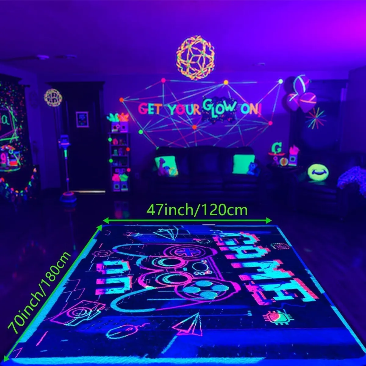 Neon Gaming Area Rug 3D Blacklight UV Reactive - Image 2