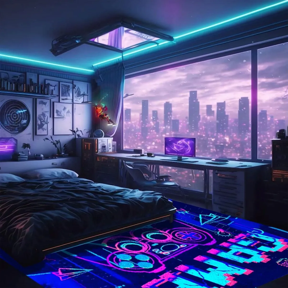 Neon Gaming Area Rug 3D Blacklight UV Reactive - Image 3