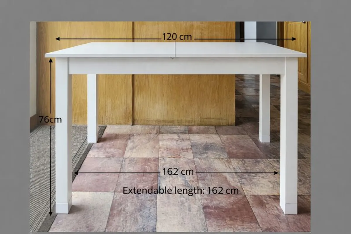 Extendable White Dining Table, 4 Bar Stools - Image 3