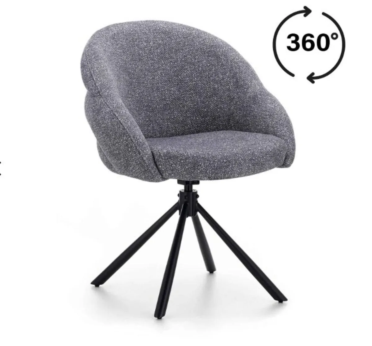 Lilia Grey Chenille Swivel Chair – Black Metal Bas - Image 1