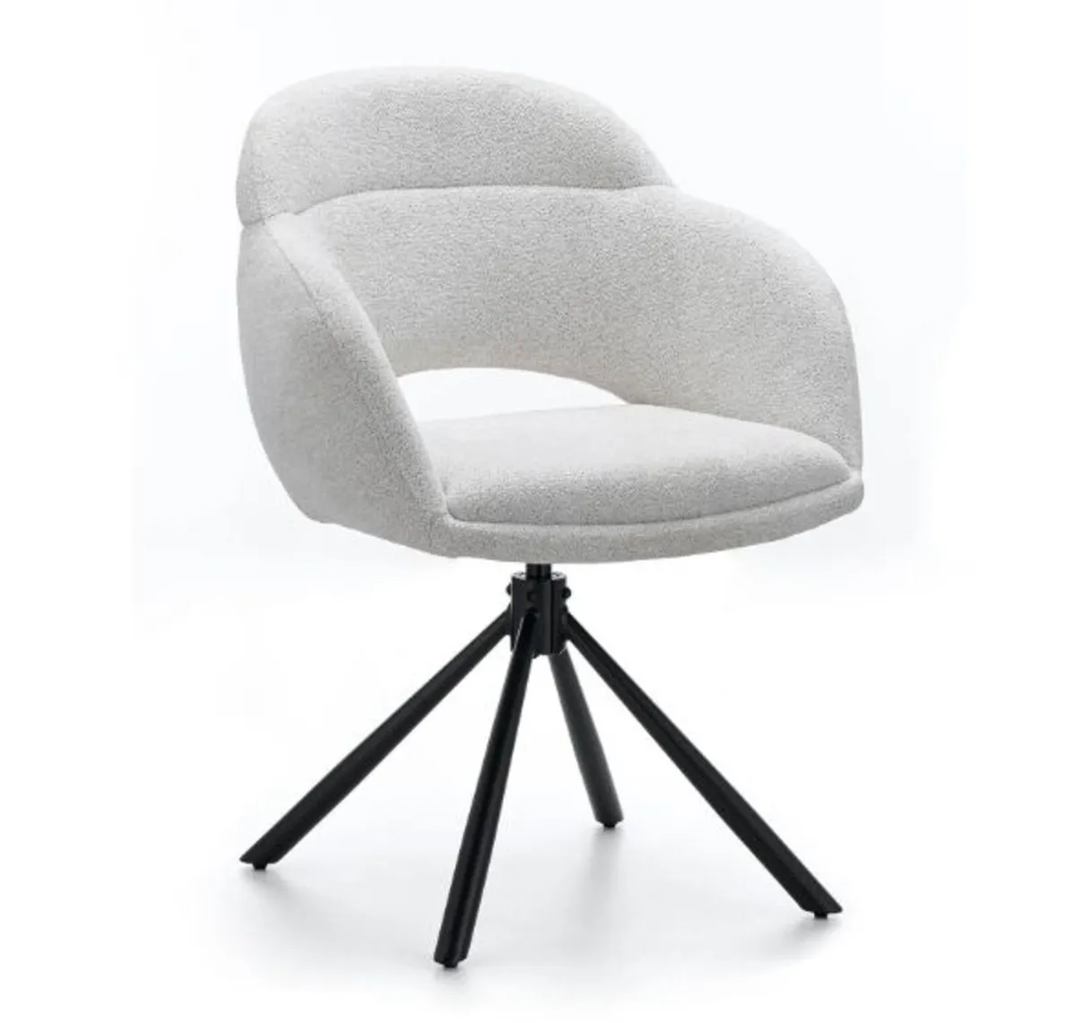 Kornelia Beige Chenille Swivel Chair – Black Metal - Image 2