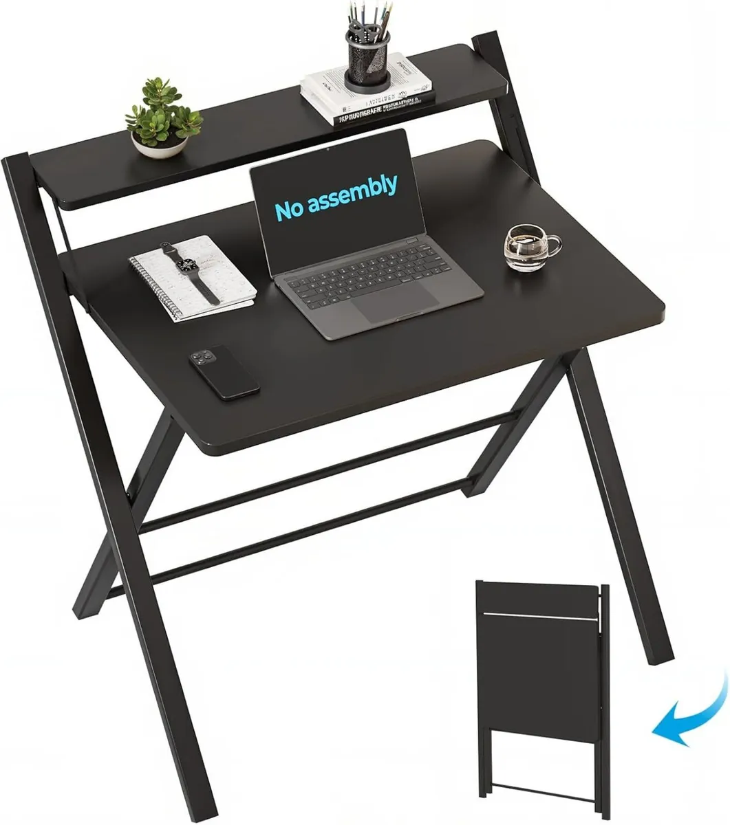 Folding Desk No Assembly Required Computer with - Image 1