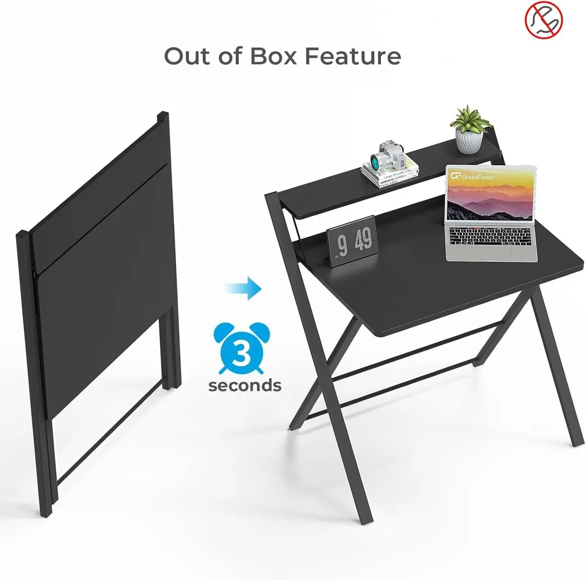 Folding Desk No Assembly Required Computer with - Image 4