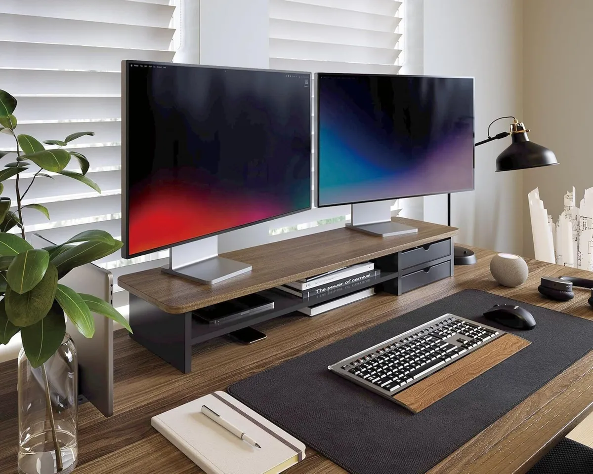 Dual Monitor Stand Riser with 2 Acrylic Storage - Image 2