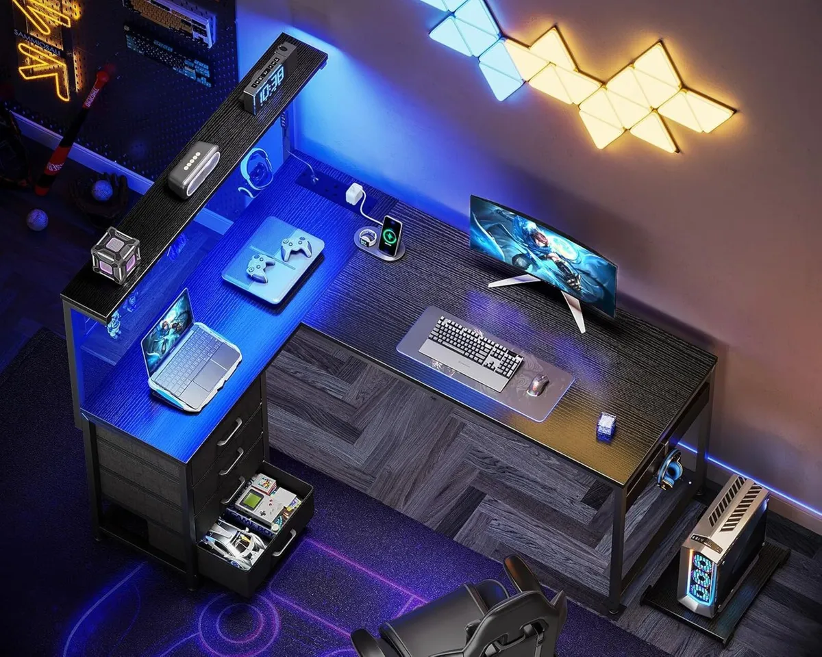 L Shaped Gaming Desk with Drawers Shelf 130 x 100 - Image 2