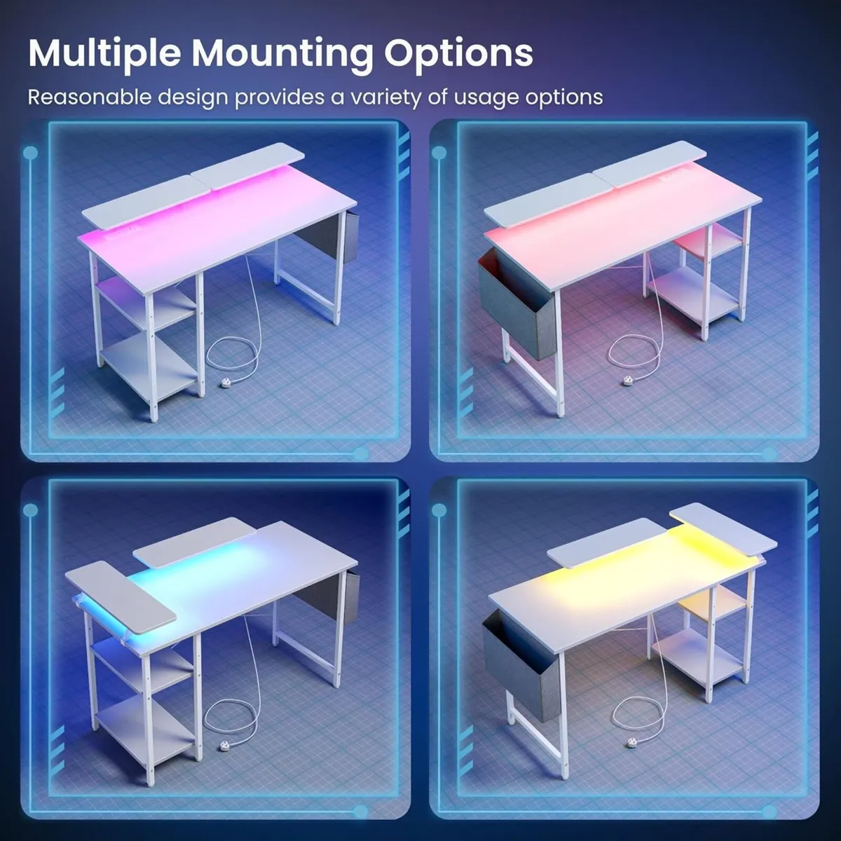 Gaming Desk with LED Lights Power Outlets - Image 4