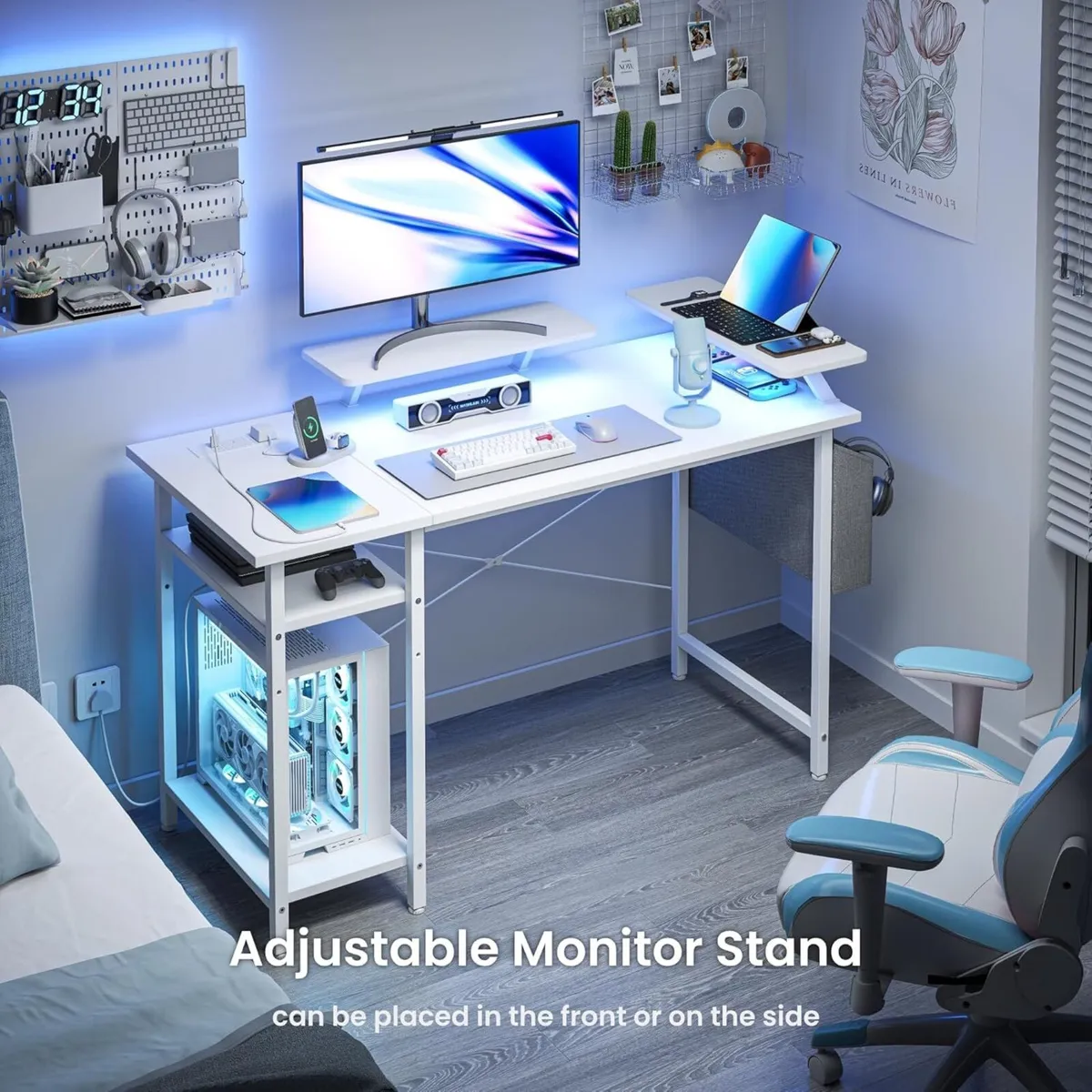 Gaming Desk with LED Lights Power Outlets - Image 3