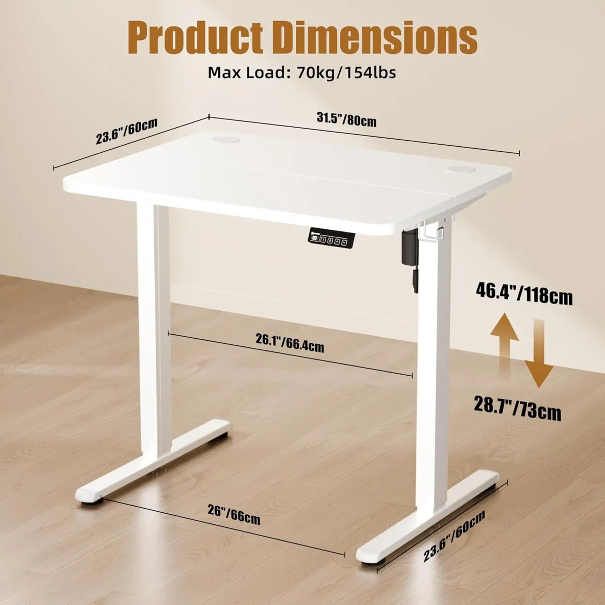 Electric Height Adjustable Standing Desk 80x60cm - Image 3