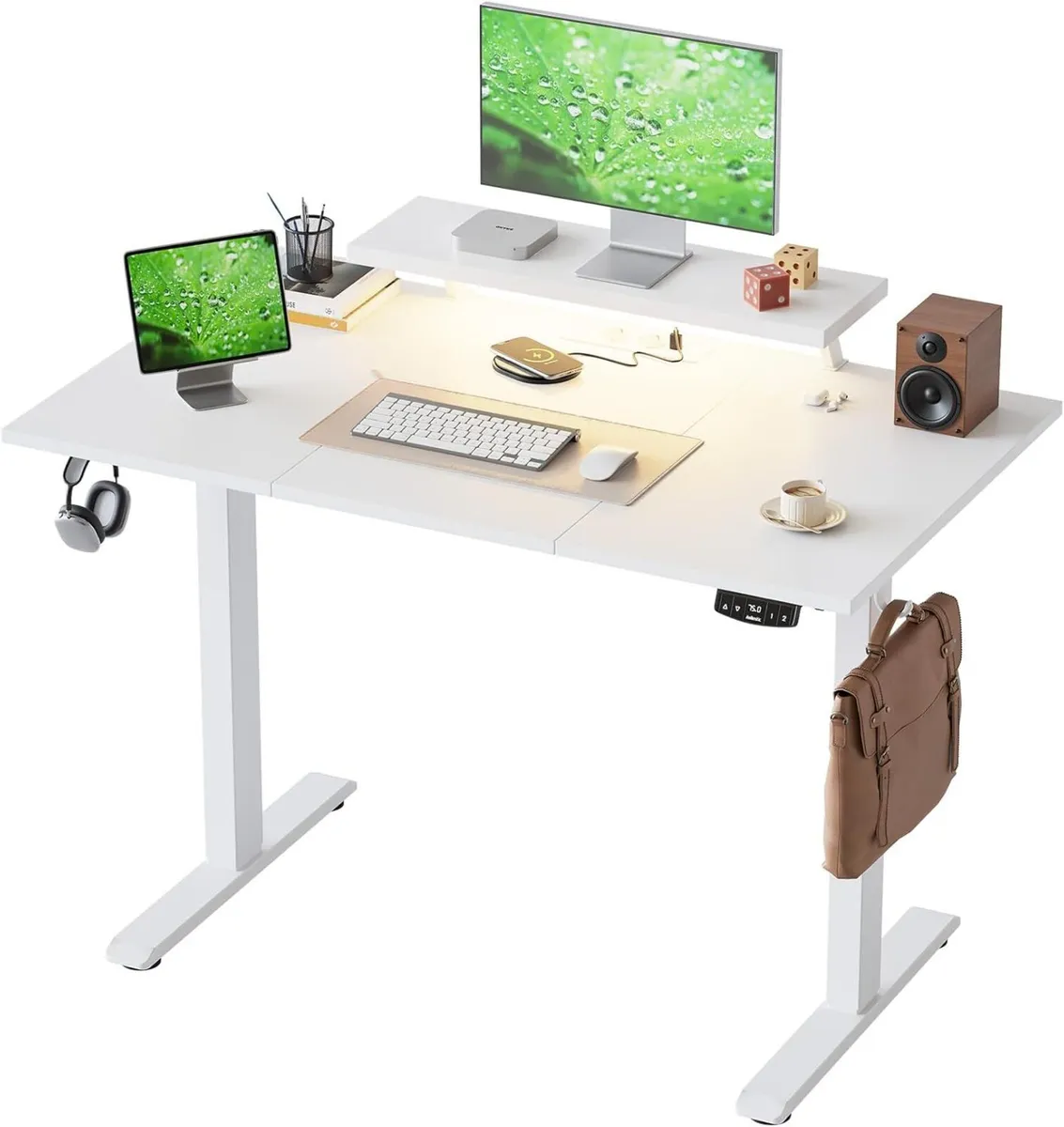 Height Adjustable desk with LED Lights and Power - Image 1