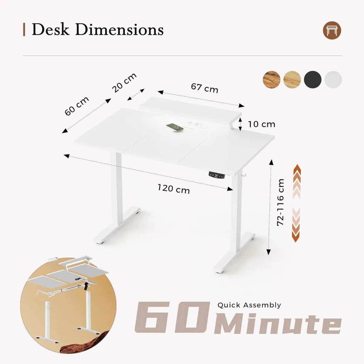 Height Adjustable desk with LED Lights and Power - Image 2