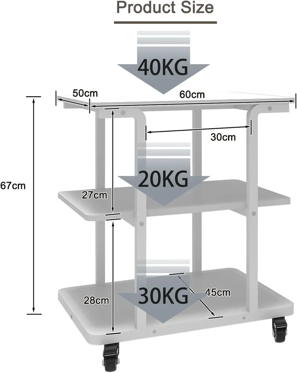 3-Tier Laser Printer Stand with Storage 60x50x67cm - Image 2