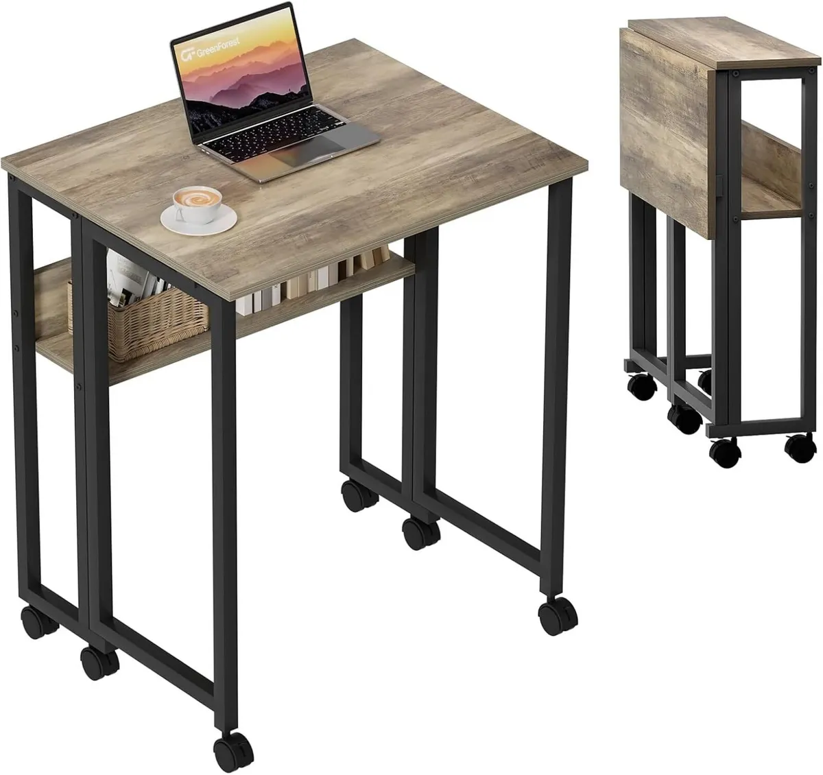 Small Folding Desk with Storage Shelf 63 cm - Image 1