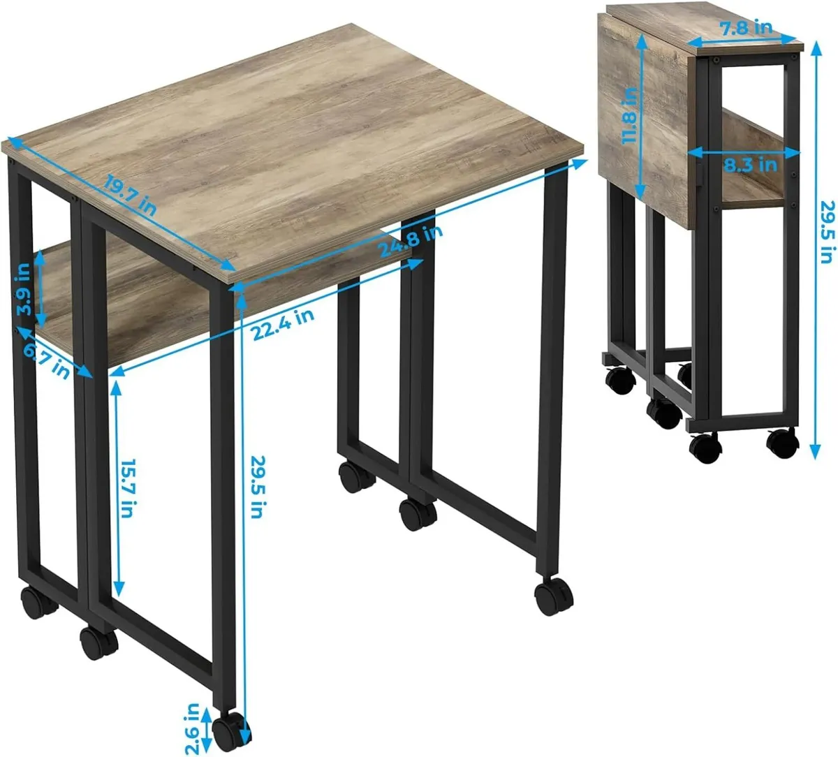 Small Folding Desk with Storage Shelf 63 cm - Image 3