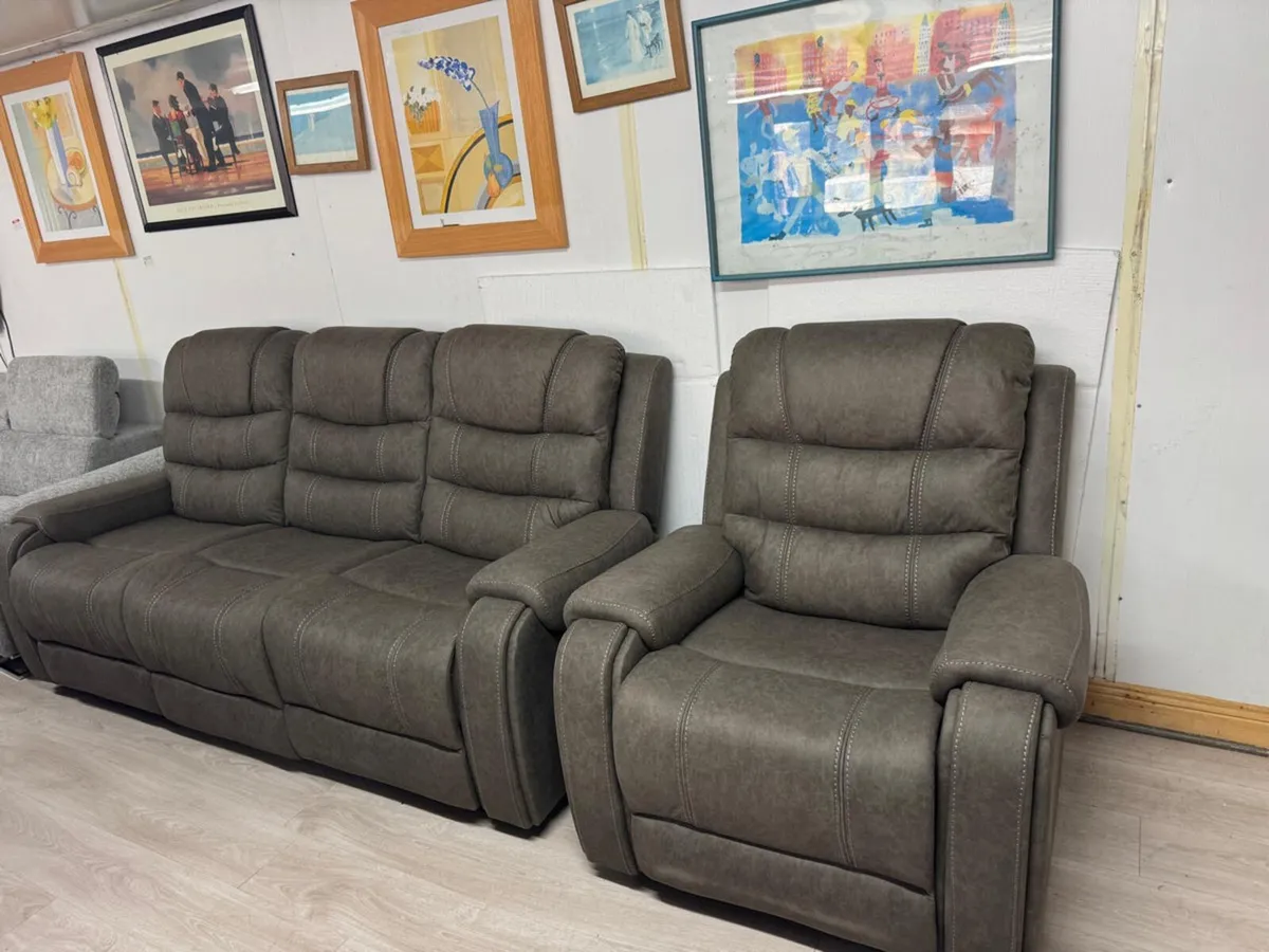 Maddison Grey Fabric 3+2 or 3+1+1 Recliner Sofa - Image 2