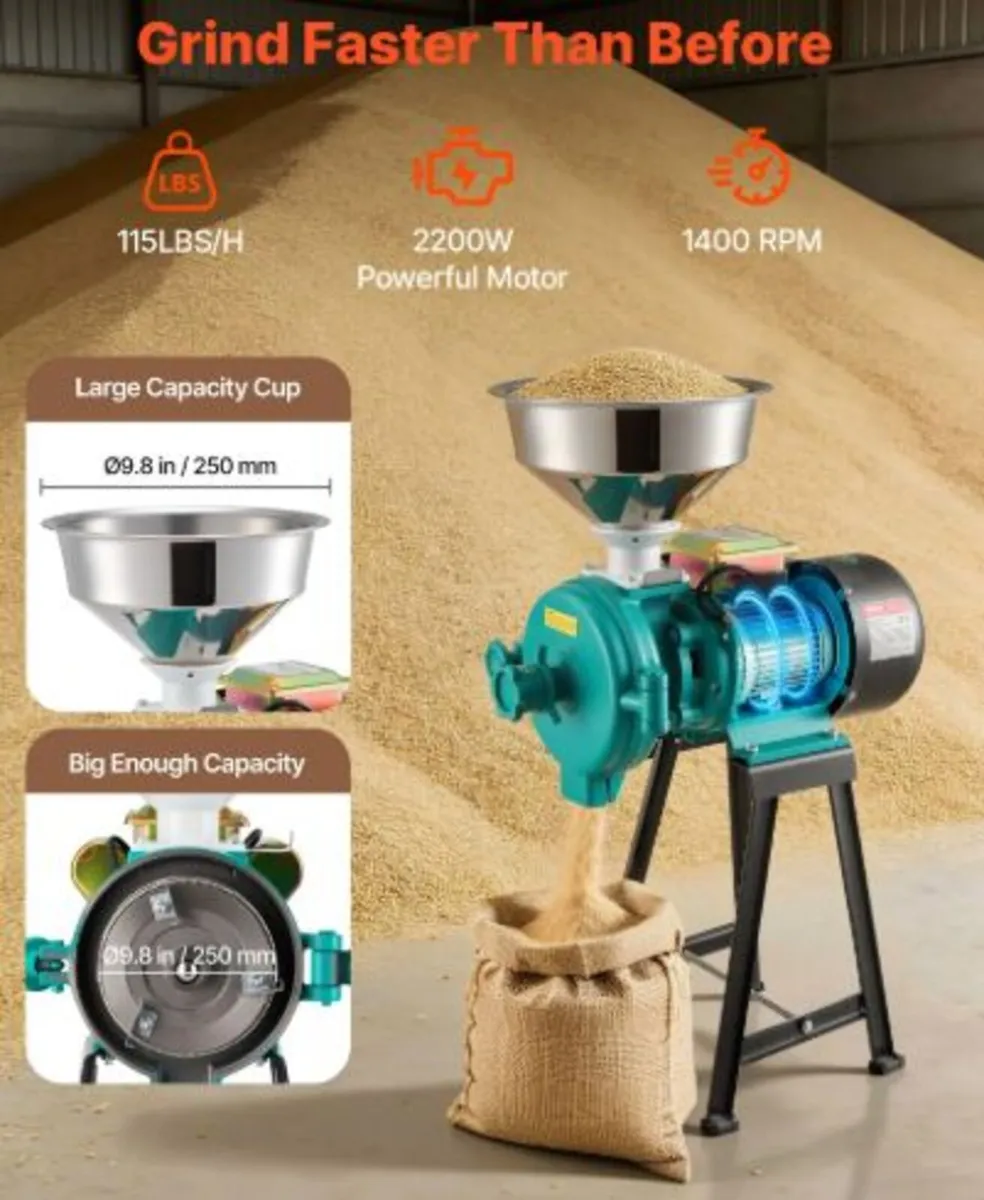Electric Grain Mill Grinder, 110 lbs/H Commercial - Image 4