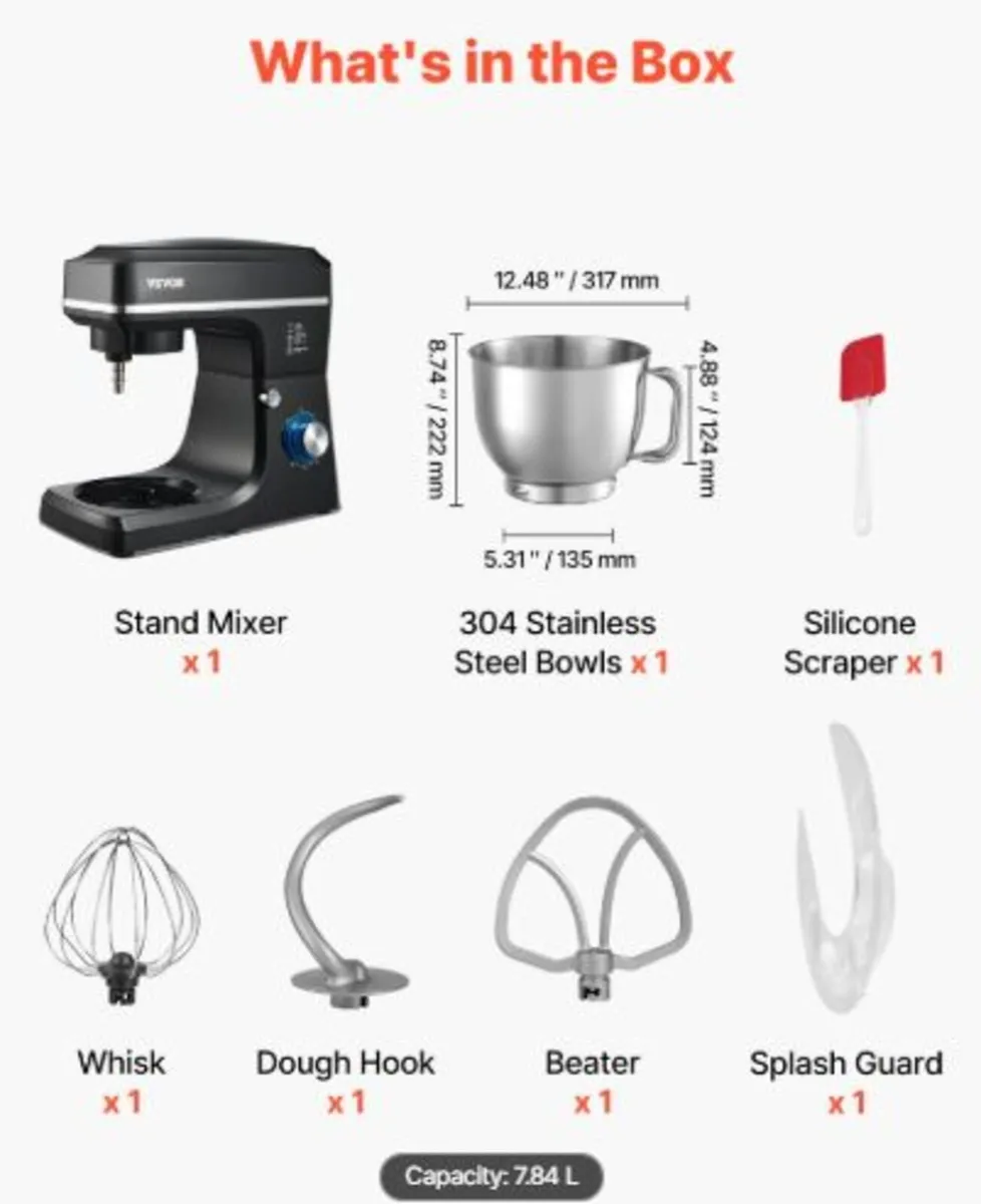 Stand Mixer, 8.3QT Dough Mixer, 1400W 6+P Speeds - Image 2