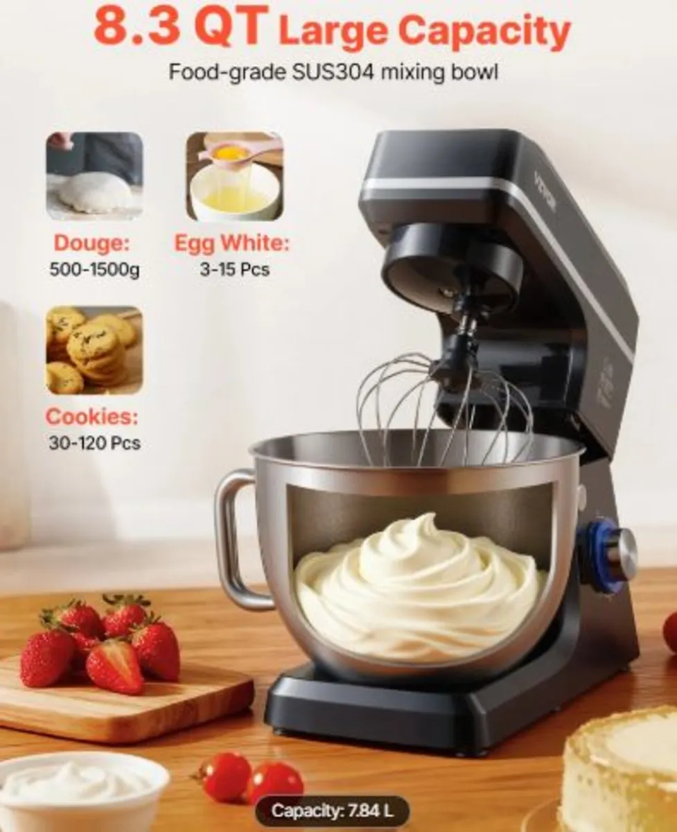 Stand Mixer, 8.3QT Dough Mixer, 1400W 6+P Speeds - Image 3