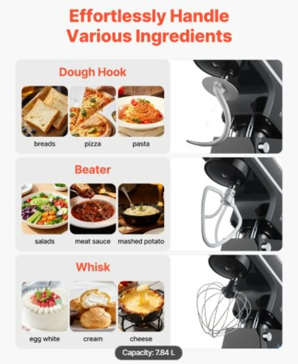 Stand Mixer, 8.3QT Dough Mixer, 1400W 6+P Speeds - Image 4