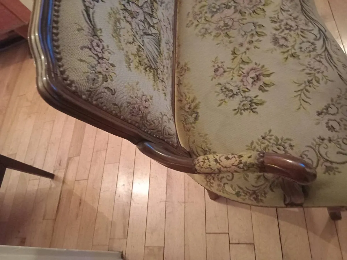 antique louis xvi carved tapestry settee - Image 4