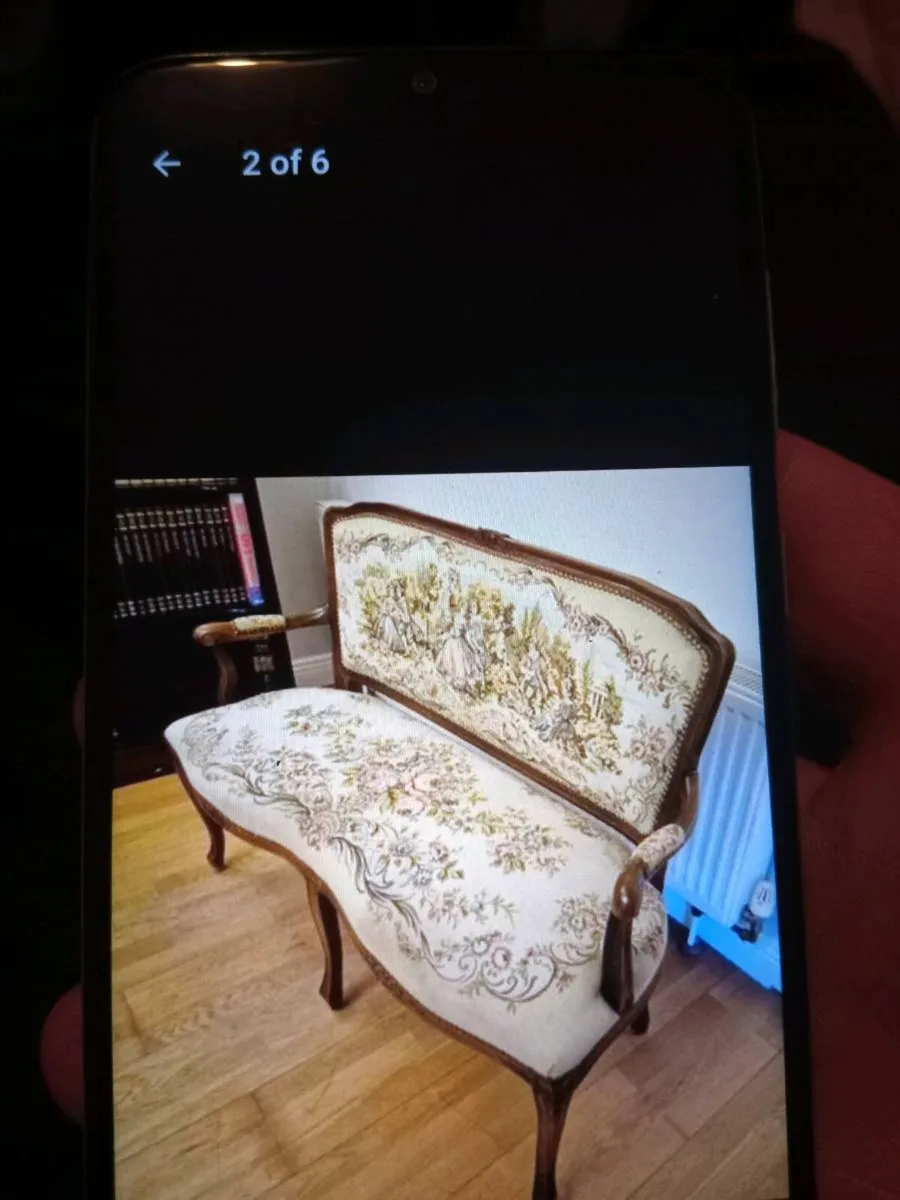 antique louis xvi carved tapestry settee - Image 1