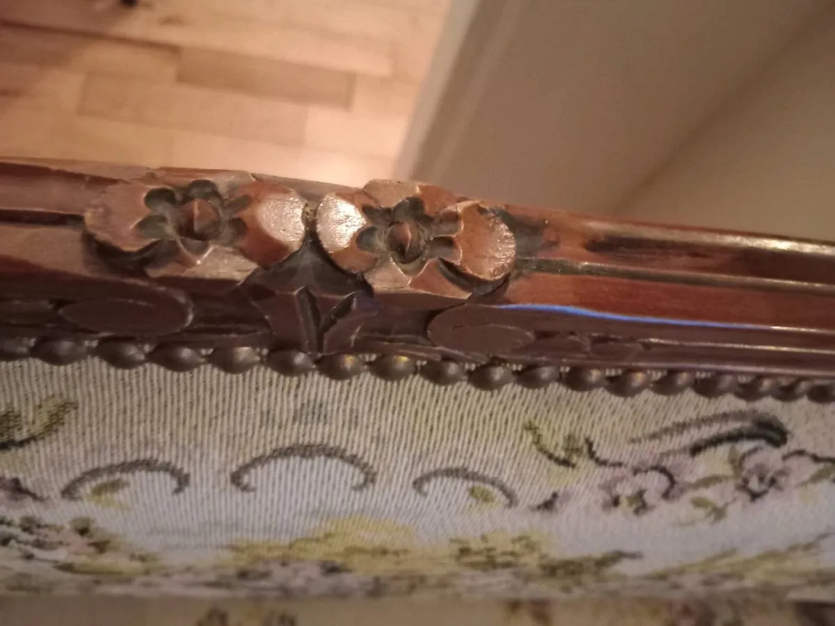 antique louis xvi carved tapestry settee - Image 3