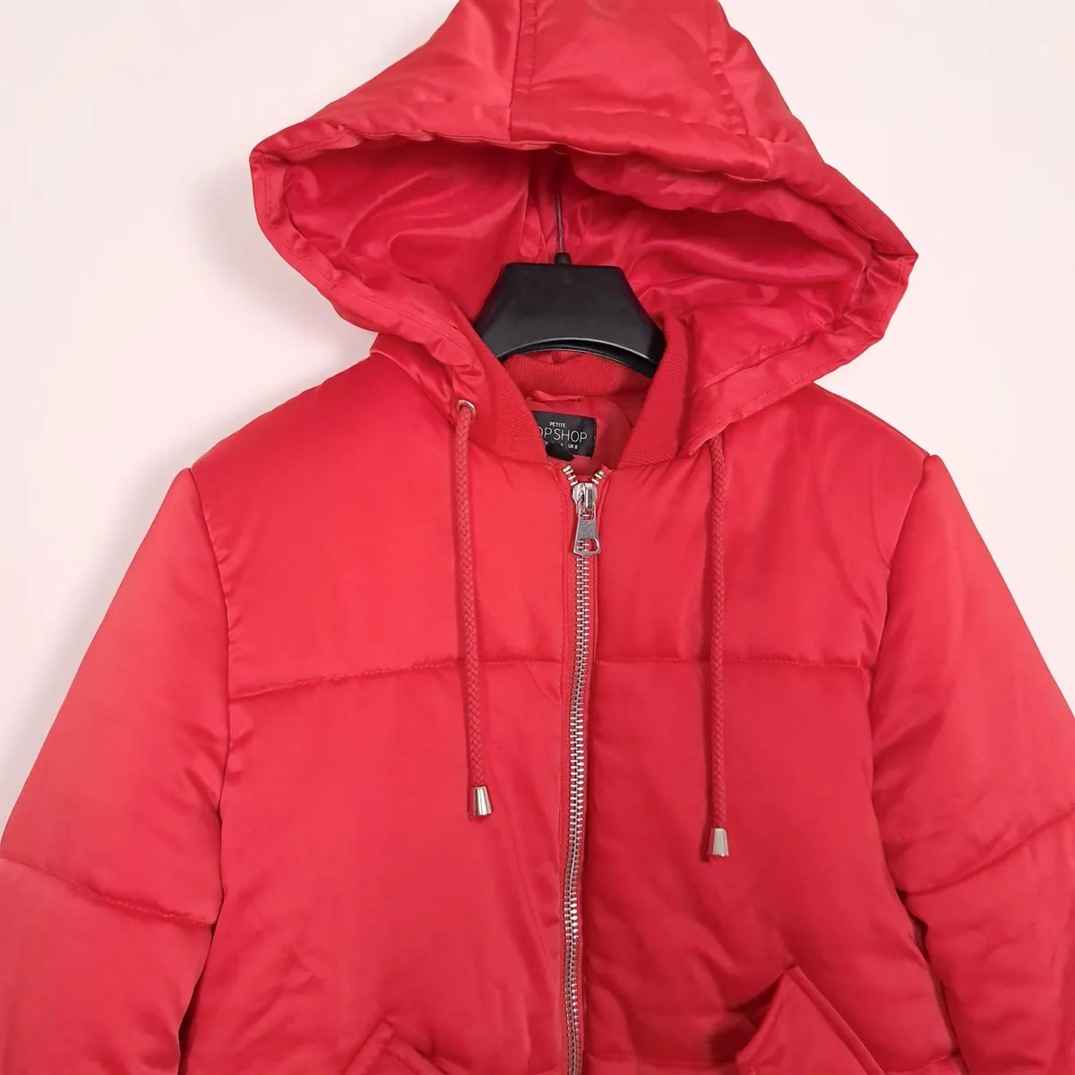 Topshop Bright Red Puffer Jacket Hooded 8UK/36EU - Image 2