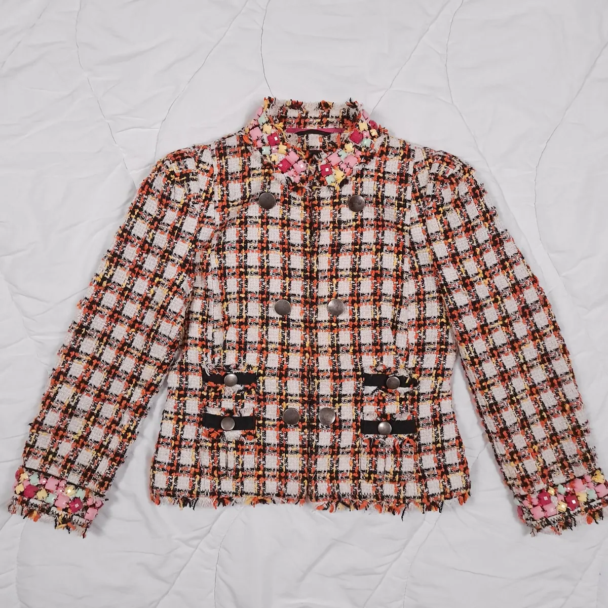 Next Orange White Tweed Jacket Boucle Blazer 10UK - Image 1