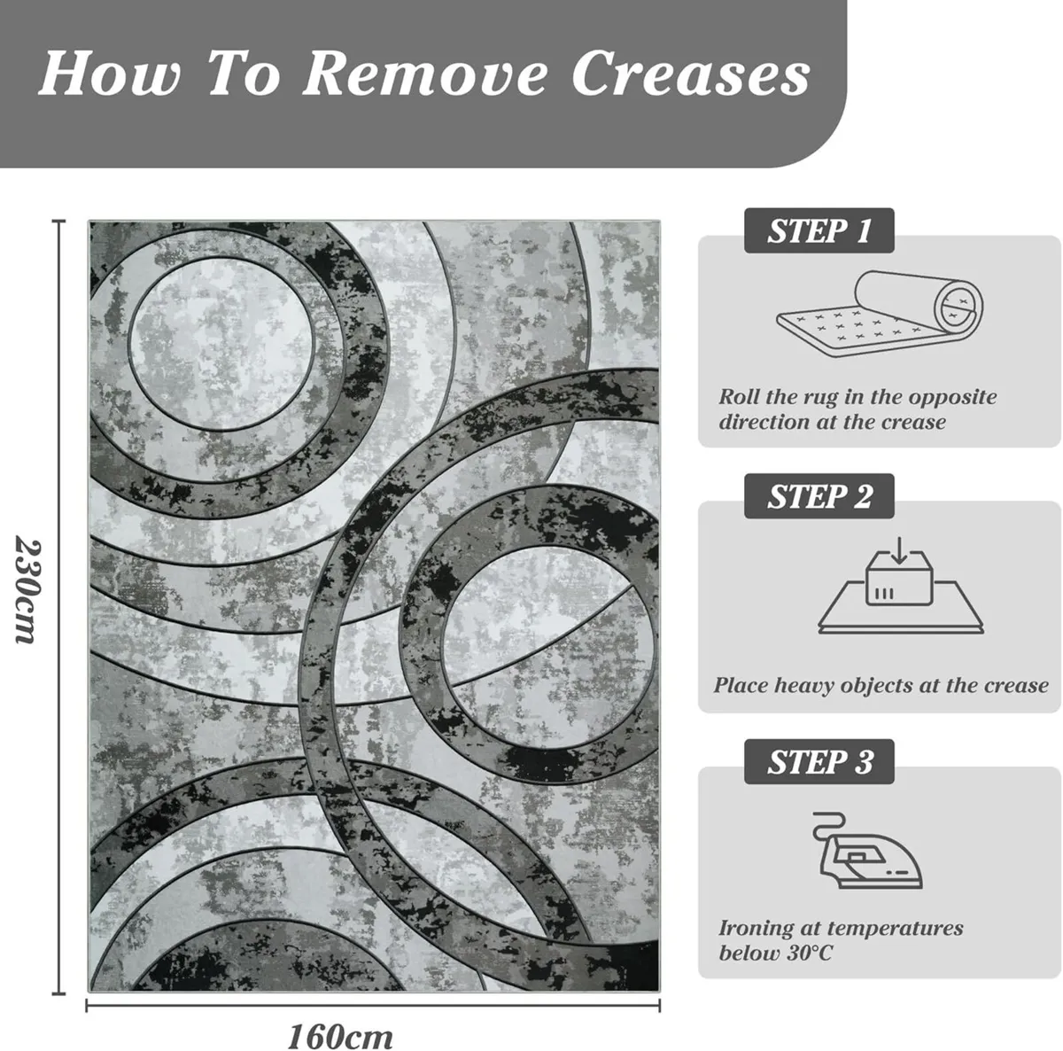 Washable Rugs Living Room Large 160x230cm Non - Image 2