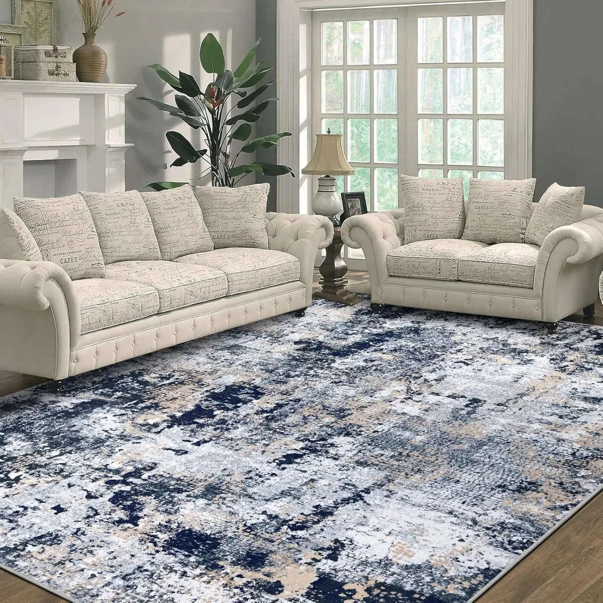 Navy Blue Abstract Area Rug 160x230cm Modern - Image 1