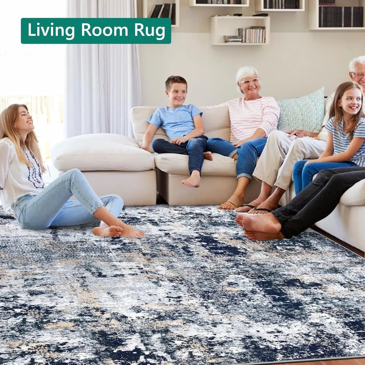 Navy Blue Abstract Area Rug 160x230cm Modern - Image 3