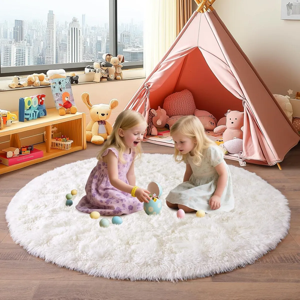 High Pile Rug Round 200 cm Cream Shaggy Long - Image 3