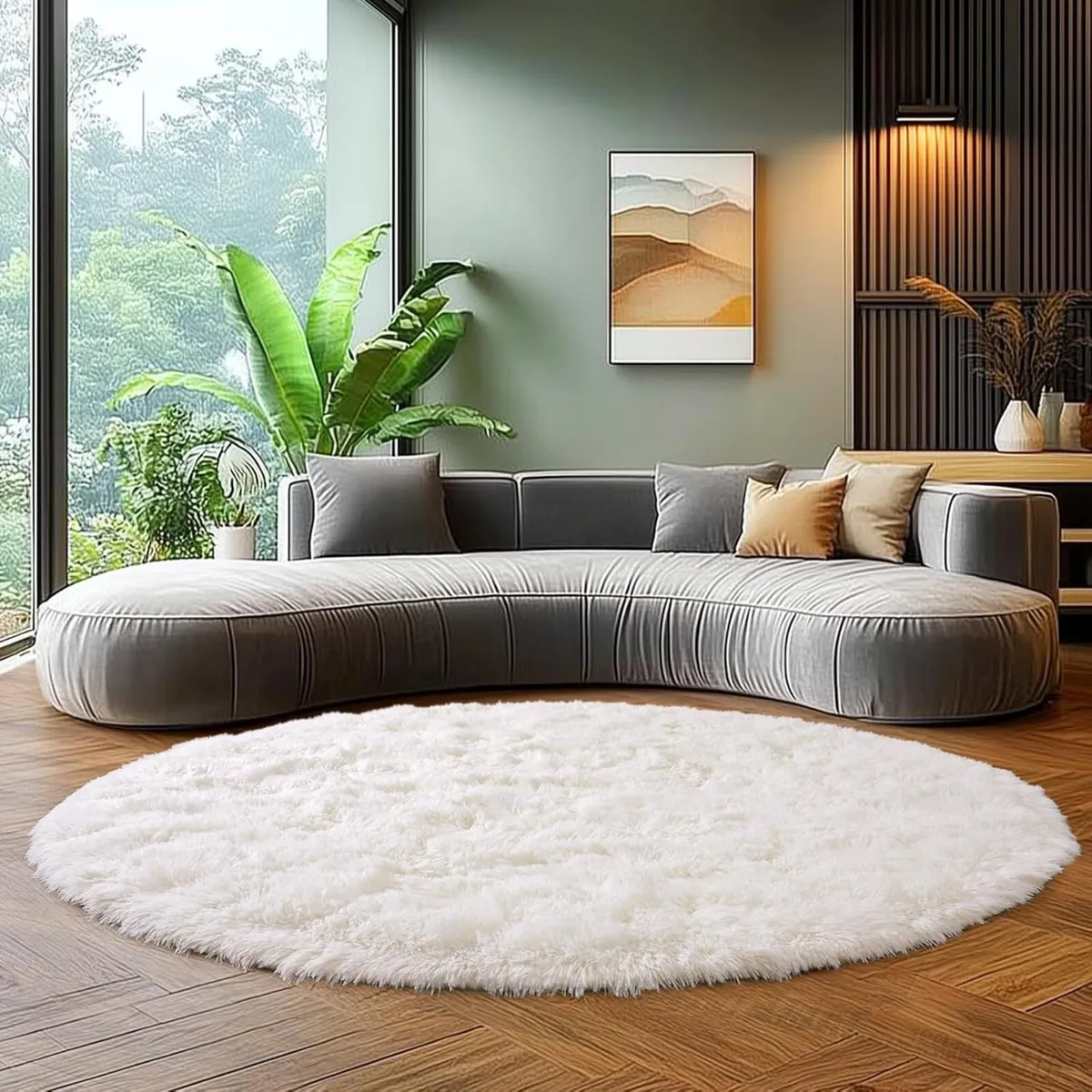 High Pile Rug Round 200 cm Cream Shaggy Long - Image 4