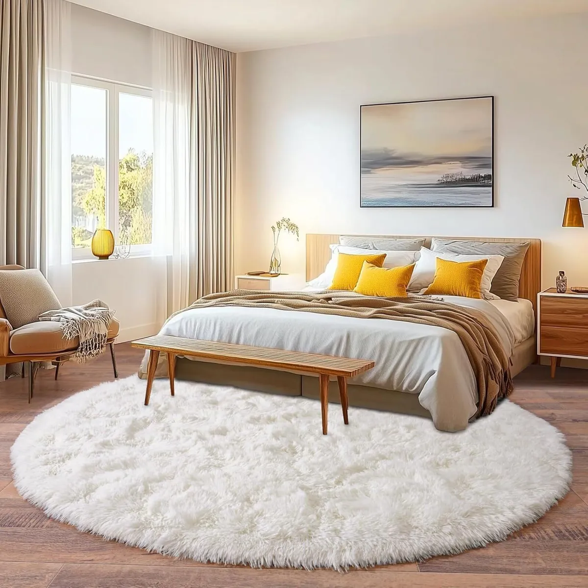 High Pile Rug Round 200 cm Cream Shaggy Long - Image 2