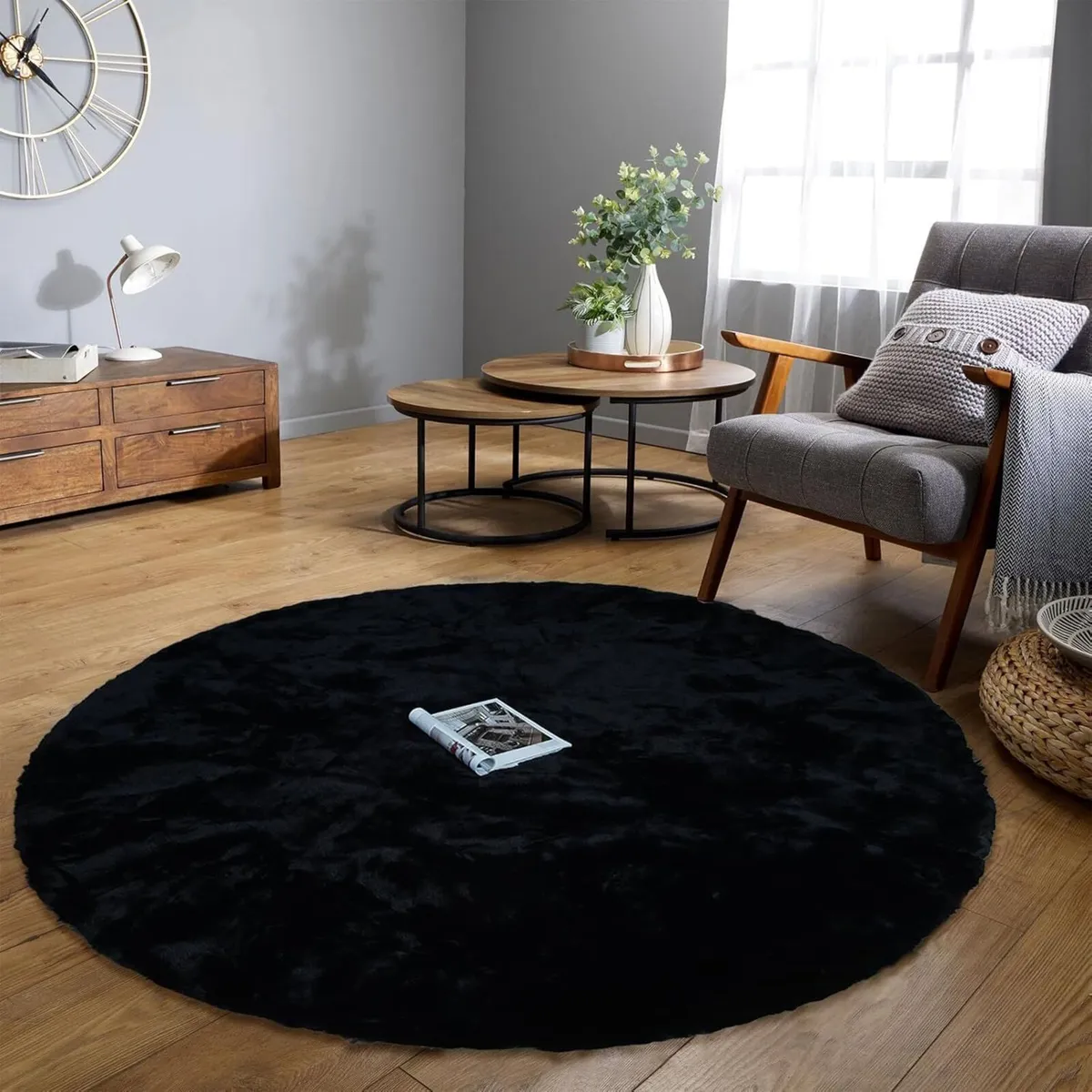 Round Area Rugs 180 x 180cm Black Carpet for - Image 2