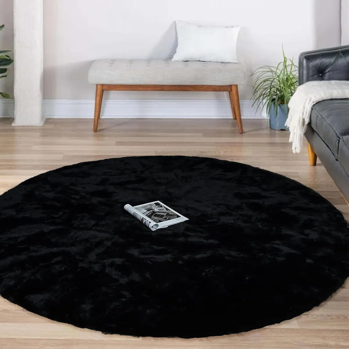 Round Area Rugs 180 x 180cm Black Carpet for - Image 1